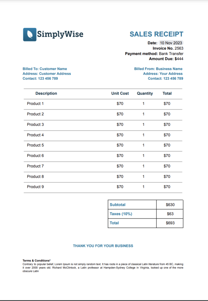 Receipt Template SimplyWise SimplyWise